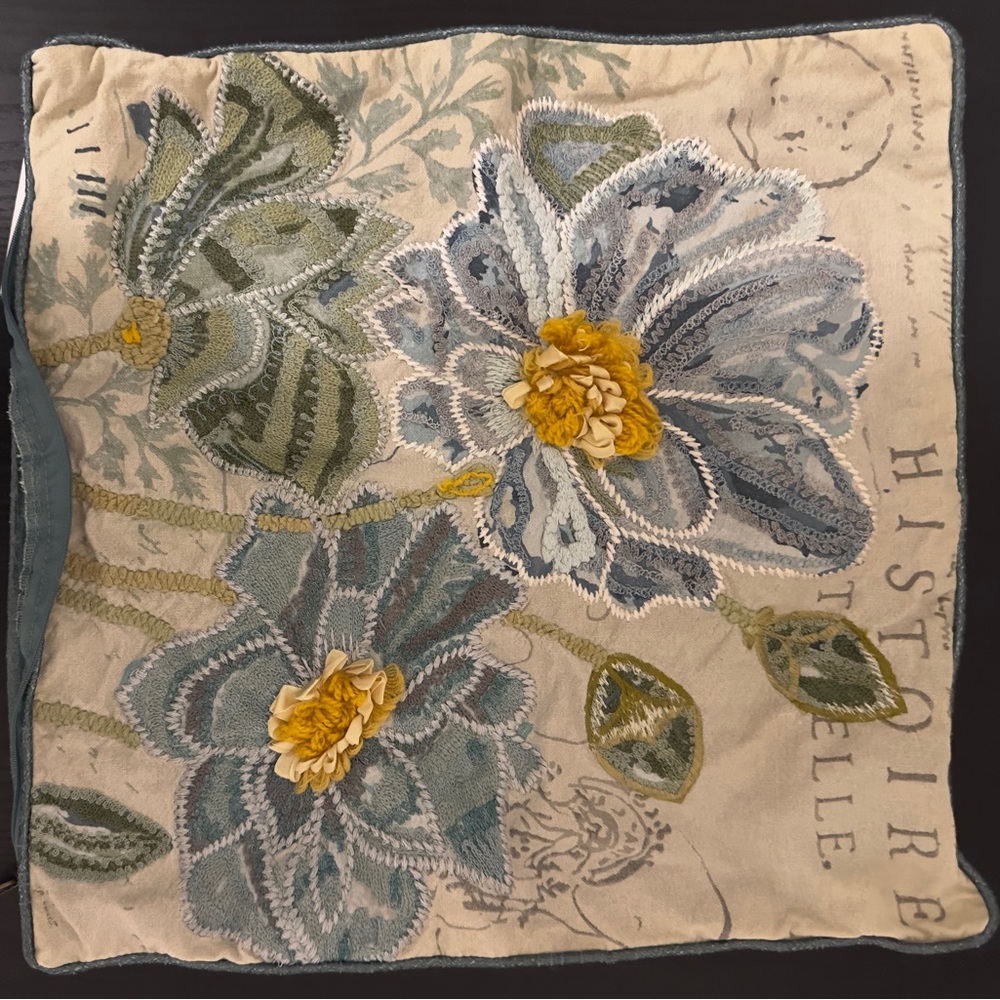 Floral Embroidered Pillow Cover